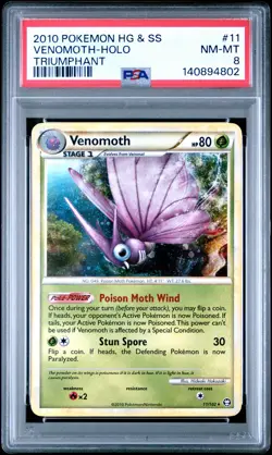 2010 POKEMON HEARTGOLD & SOULSILVER TRIUMPHANT #11 VENOMOTH-HOLO PSA 8 - Image 1