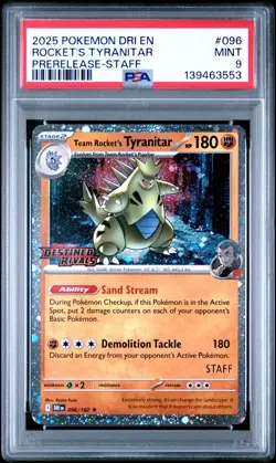 2025 POKEMON DRI EN-DESTINED RIVALS #096 TEAM ROCKET'S TYRANITAR PSA 9 - Image 1