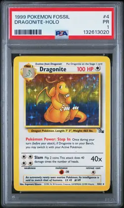 1999 POKEMON FOSSIL #4 DRAGONITE-HOLO PSA 1 - Image 1
