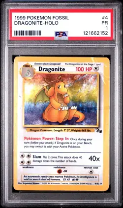 PSA 1 Dragonite Holo Fossil #4/62 1999 Pokemon WoTC PR - Image 1