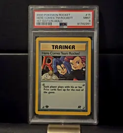 HERE COMES TEAM ROCKET 2000 POKEMON ROCKET 1ST EDITION HOLO 15/82 PSA 9 NM MT - Image 1