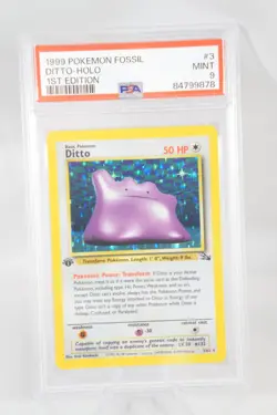 1999 POKEMON FOSSIL 1ST EDITION #3/62 DITTO HOLO PSA 9 - Image 1