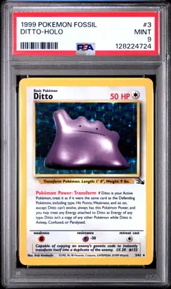 1999 POKEMON FOSSIL #3 DITTO-HOLO PSA 9 - Image 1