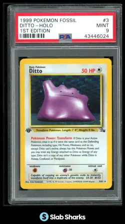 1999 POKEMON FOSSIL 1ST EDITION #3/62 DITTO HOLO PSA 9 - Image 1