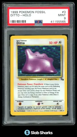 1999 POKEMON FOSSIL #3/62 DITTO RARE HOLO PSA 9 - Image 1