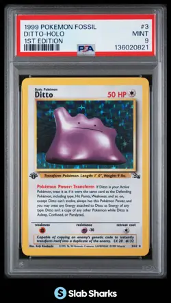 1999 POKEMON FOSSIL 1ST EDITION #3/62 DITTO HOLO RARE PSA 9 - Image 1