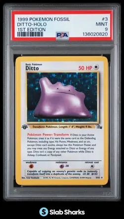 1999 POKEMON FOSSIL 1ST EDITION #3/62 DITTO HOLO RARE PSA 9 - Image 1