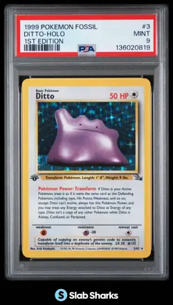1999 POKEMON FOSSIL 1ST EDITION #3/62 DITTO HOLO RARE PSA 9 - Image 1
