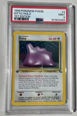 1999 Pokemon Fossil #3 Ditto Holo 1st Edition PSA 9 - Image 1