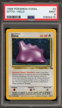 Pokemon Ditto Fossil Unlimited Holo Rare #3 PSA 9 Mint - Image 1