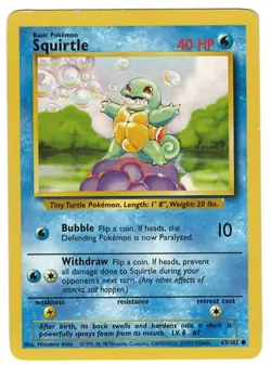 POKEMON SQUIRTLE 63/102 BASE SET CARD - LOOK !!!! - Image 1