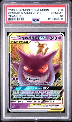 Gengar & Mimikyu GX Tag Team #53/181 Team Up Pokemon Full Art - PSA 10 Gem Mint - Image 1