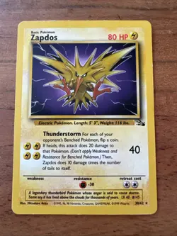 Zapdos 30/62 Non Holo Fossil Set Rare Pokemon WOTC LP-MP - Image 1