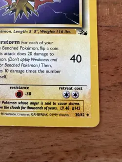 Zapdos 30/62 Non Holo Fossil Set Rare Pokemon WOTC LP-MP - Image 5