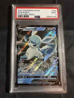 Pokemon 2021 Glaceon V Full Art Holo SWSH Evolving Skies #040 PSA 9 Mint - Image 1