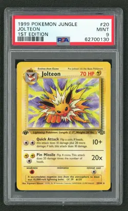 1999 POKEMON JUNGLE 20 JOLTEON 1ST EDITION PSA MINT 9 - Image 1