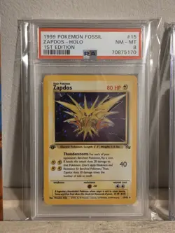 1999 Pokemon Fossil ZAPDOS HOLO 1st Edition 15/62 PSA 8 NM-MT - Image 1