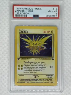 1999 Pokemon Fossil ZAPDOS HOLO 1st Edition 15/62 PSA 8 NM-MT - Image 1