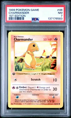 1999 POKEMON BASE SET 1ST EDITION #46 CHARMANDER PSA 7 - Image 1