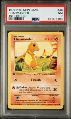 1999 POKEMON BASE SET 1ST EDITION #46 CHARMANDER PSA 7 - Image 1