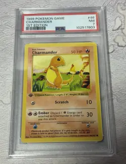 1999 Pokemon TCG Base Set 1st Edition #46 Charmander PSA 7 Near Mint - Image 1