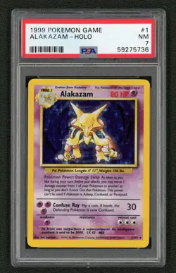 1999 POKEMON GAME 1 ALAKAZAM-HOLO PSA NEAR MINT 7 - Image 1