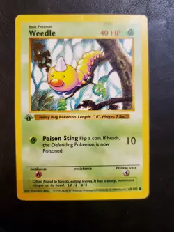 Pokemon TCG 1999 Base Set Weedle Card 69/102 1st Edition Shadowless Damaged - Image 1