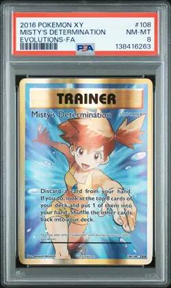 2016 POKEMON XY EVOLUTIONS #108 FULL ART/MISTY'S DETERMINATION PSA 8 - Image 1