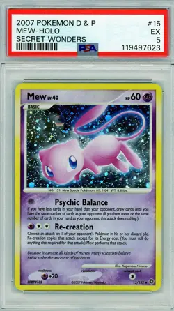 2007 Pokemon Diamond & Pearl Secret Wonders Mew Holo #15 PSA 5 - Image 1