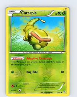 Pokemon TCG Caterpie XY Flashfire 1/106 Reverse Holo Common Card Played HP-MP - Image 1