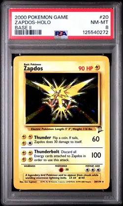 Pokemon TCG Base Set 2 Zapdos Holo Rare PSA 8 - Image 1