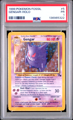PSA 1 PR 1999 Fossil Gengar Holo 5/62 Holo Foil WOTC Pokemon Unlimited - Image 1