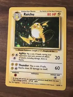 1999 Pokemon TCG Game Base Set Unlimited #14/102 Raichu Holo - Image 1