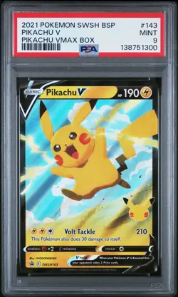 2021 POKEMON SWSH BLACK STAR PROMO PIKACHU VMAX BOX #143 PIKACHU V PSA 9 - Image 1