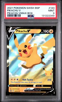 2021 POKEMON SWSH BLACK STAR PROMO PIKACHU VMAX BOX #143 PIKACHU V PSA 9 - Image 1