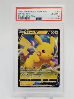PIKACHU V 2021 POKEMON SWSH BLACK STAR PROMO BOX #SWSH061 PSA 10 Q0465 - Image 1