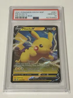 Pikachu V SWSH061 V Box 2021 SWSH Pokemon Card Black Star Promo PSA 10 - Image 1
