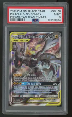 2019 Pokemon Pikachu & Zekrom GX Tag Team Tin Full Art Promo #SM168 PSA 9 - Image 1
