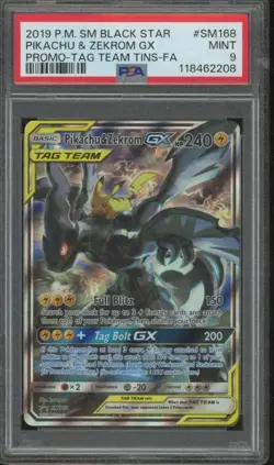 2019 Pokemon Tag Team PIKACHU ZEKROM GX #SM168 Tins Promo Full Art PSA 9 SEC1 - Image 1