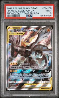 2019 Pokemon Pikachu & Zekrom GX Tag Team Black Star Promo Card #SM168 PSA 9 - Image 1