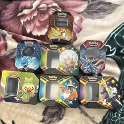 7 Pokemon TCG Tin Lot - Raichu, Gyarados,Cramorant, Zacian, Grookey, EMPTY - Image 1