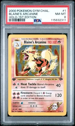 Pokemon TCG Blaine's Arcanine 1st Edition Gym Challenge Holo Card 1/132 PSA 8 - Image 1