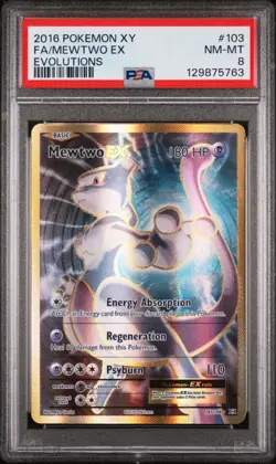 2016 POKEMON XY EVOLUTIONS #103 FA/MEWTWO EX EVOLUTIONS PSA 8 - Image 1