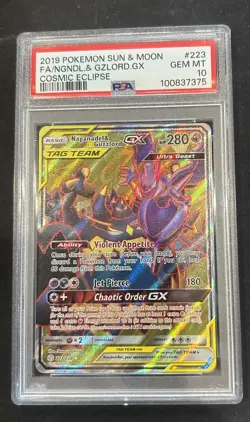 Naganadel & Guzzlord GX 223/236 Cosmic Eclipse PSA 10 Full Art Holo Pokemon - Image 1