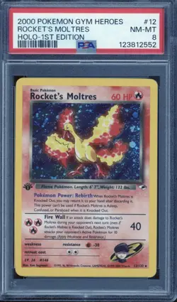 2000 Pokemon Gym Heroes Holo 1st Edition #12 Rocket`s Moltres 12/132 NM-MT PSA 8 - Image 1
