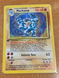 Machamp 1st Edition Holo 1999 Base Set 8/102 Pokemon TCG Original Rare MP/HP - Image 1