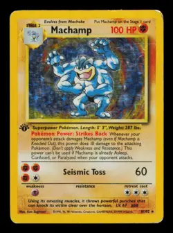 Pokemon Card Machamp 8/102 1st Edition Base Set Holo Vintage Rare HP 1999 - Image 1
