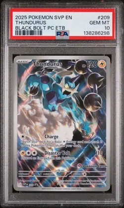 2025 POKEMON SVP BLACK BOLT POKEMON CENTER ETB PROMO #209 THUNDURUS PSA 10 - Image 1