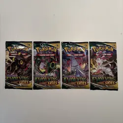 EVOLVING SKIES Pokemon TCG Booster Pack LOT OF 4 - Complete Pack Art Set - Image 1