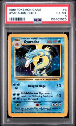 1999 POKEMON BASE SET UNLIMITED #6 GYARADOS-HOLO PSA 6 - Image 1